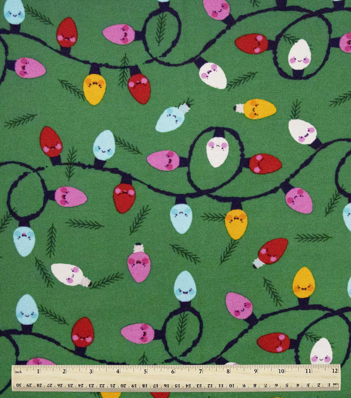 String Lights on Green Super Snuggle Christmas Flannel Fabric by POP!