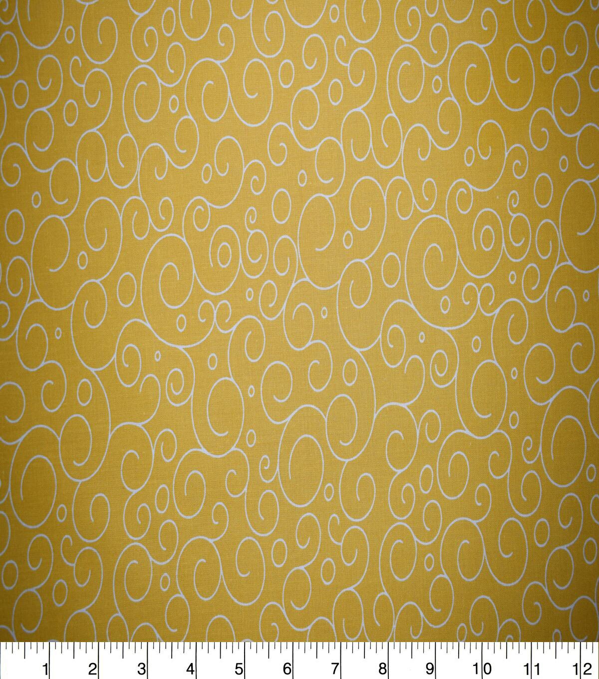 White Swirls on Dark Yellow Quilt Cotton Fabric by Quilter's Showcase
