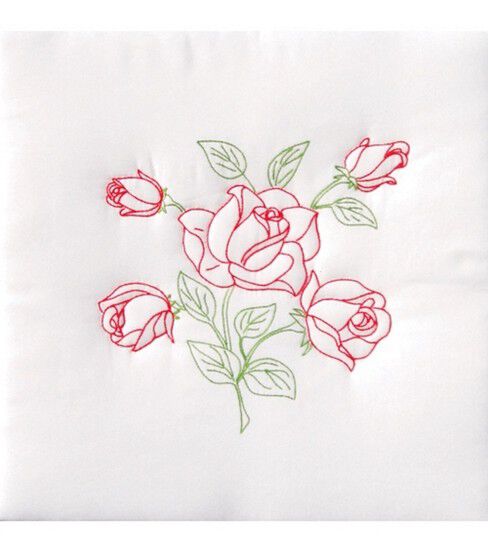 Jack Dempsey Needle Art 18 Long Stem Rose Stamped Quilt Blocks 6pk