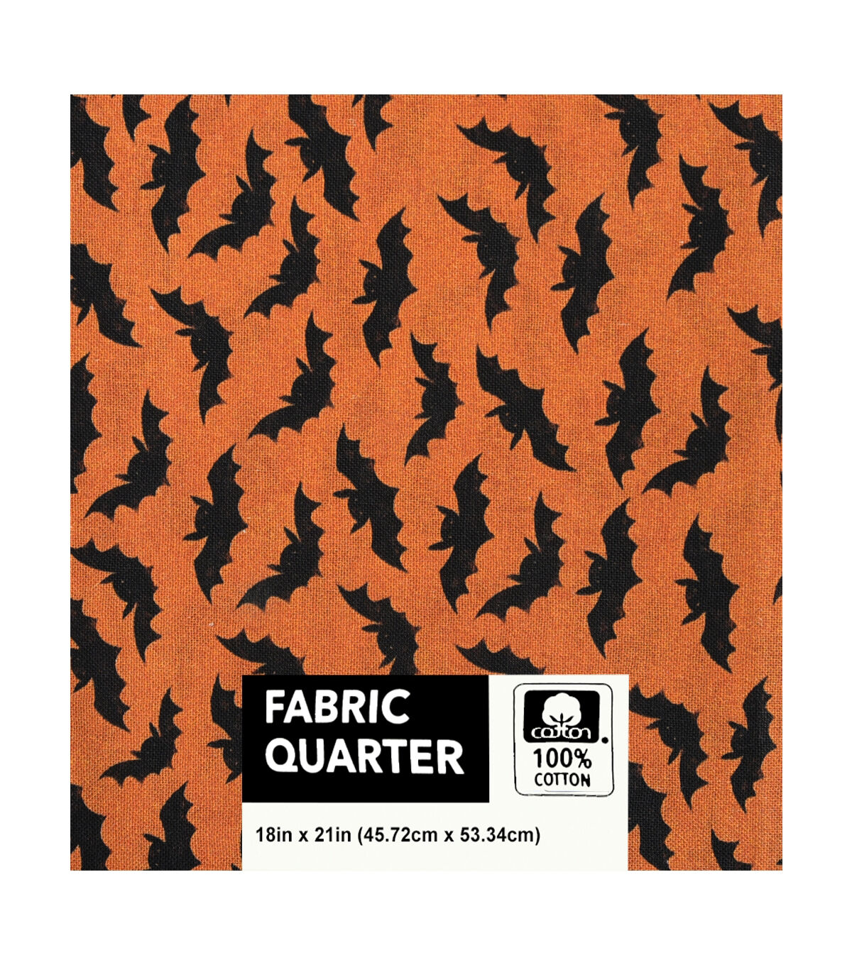 18 x 21 Halloween Bats On Orange Cotton Fabric Quarter 1pc