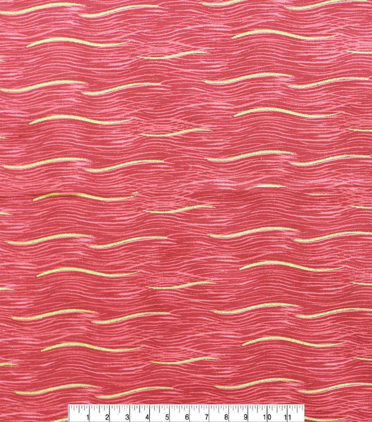 Red Wavy Lines Quilt Glitter Cotton Fabric by Keepsake Calico