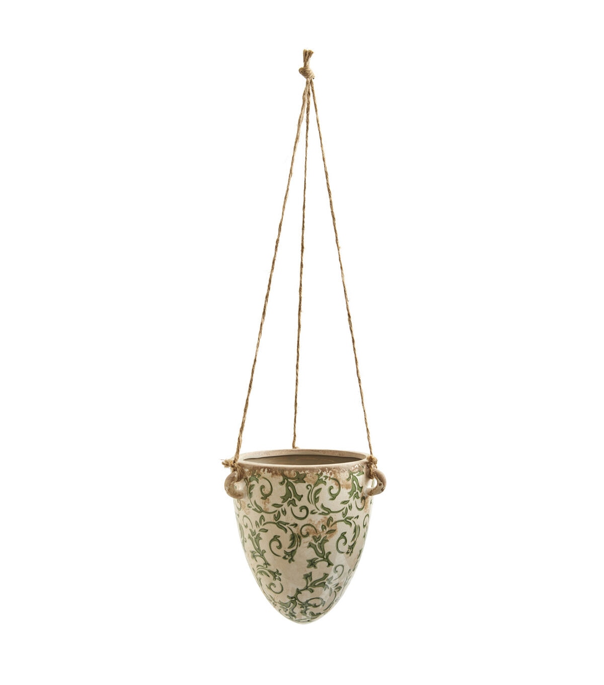 Nearly Natural 2' Gray Tuscan Hanging Ceramic Scroll Planter