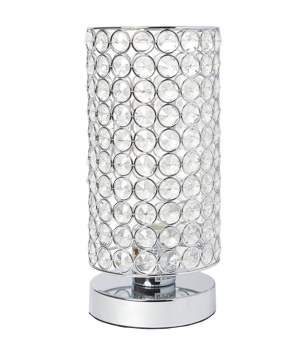 All The Rages Crystal Nightstand Cylindrical Uplight Table Lamp, Chrome
