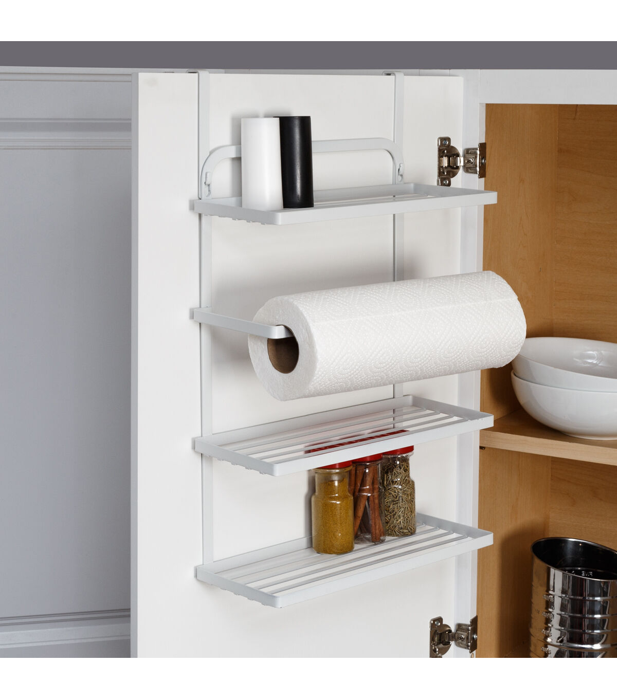 Honey Can Do 12 x 22 Steel Hanging Spice Rack With Paper Towel Holder