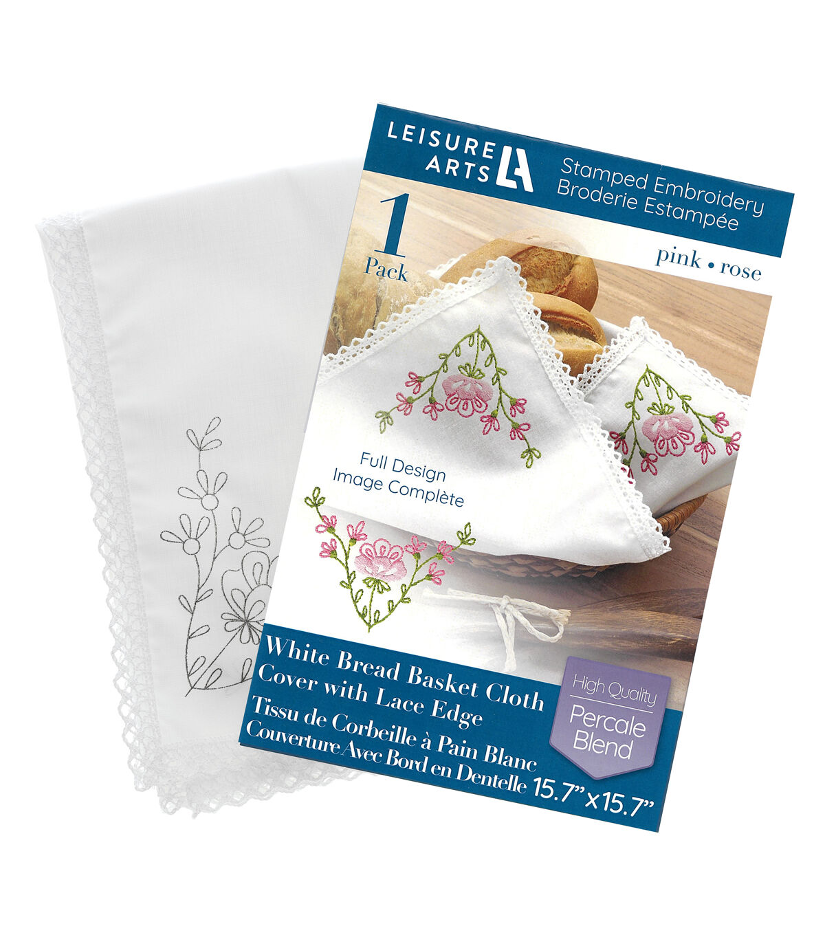 Leisure Arts 16 x 16 Pink Floral Basket Liner Stamped Cross Stitch Kit