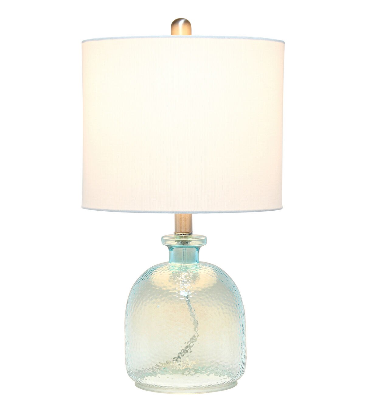 All The Rages Clear Blue Glass Jar Table Lamp with White Linen Shade