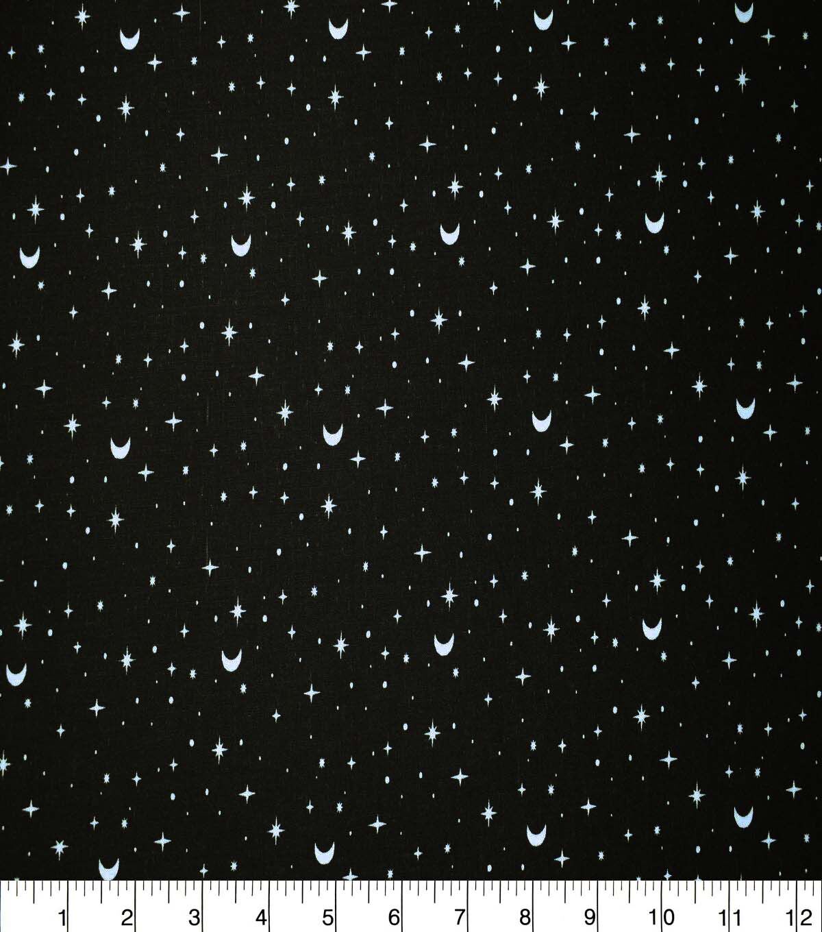 Stars & Moons on Black Cotton Fabric by Quilter's Showcase