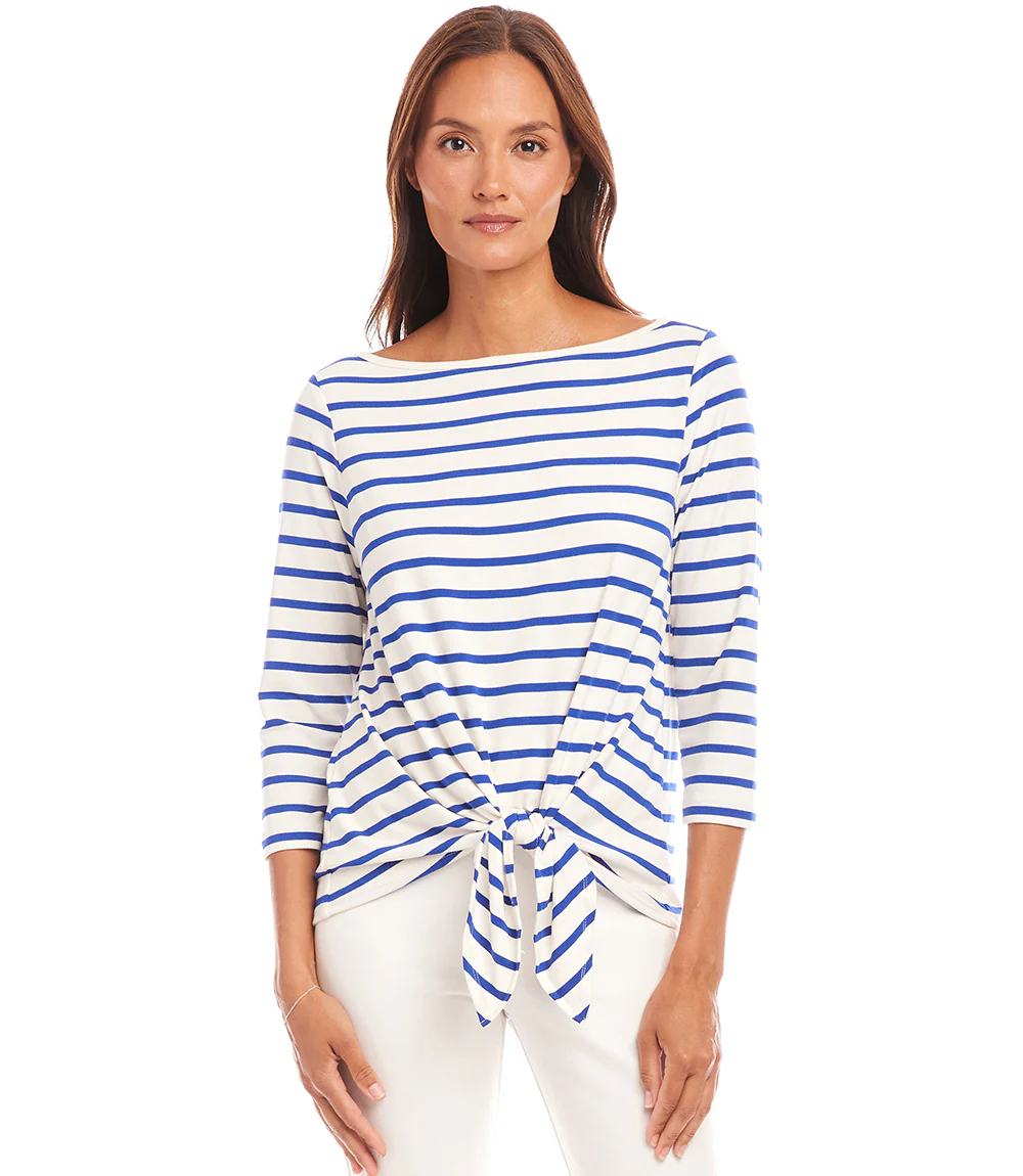 Petite Size Stripe Boatneck Tie-Front Top