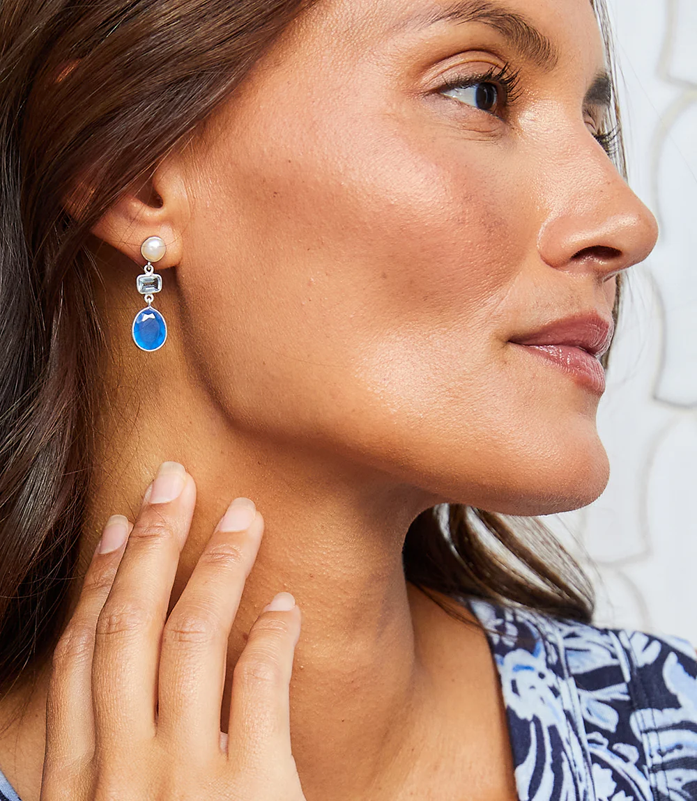 Pearl And Gemstone Drop Earrings