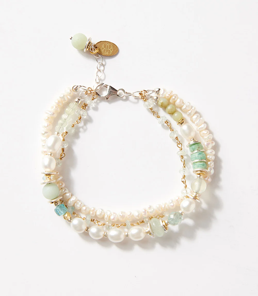 Amazonite And Pearl Multistrand Bracelet
