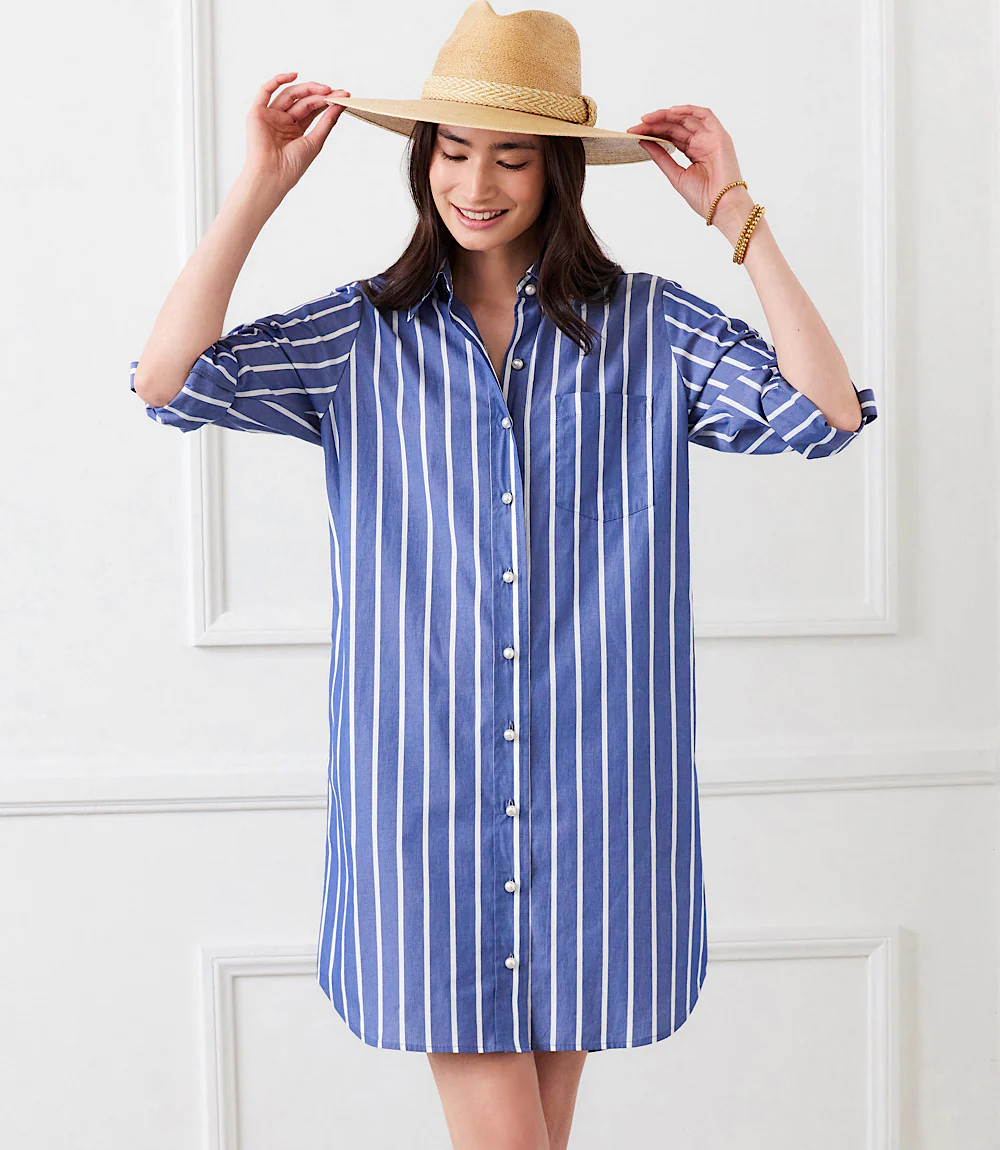 Roll Tab Stripe Shirtdress