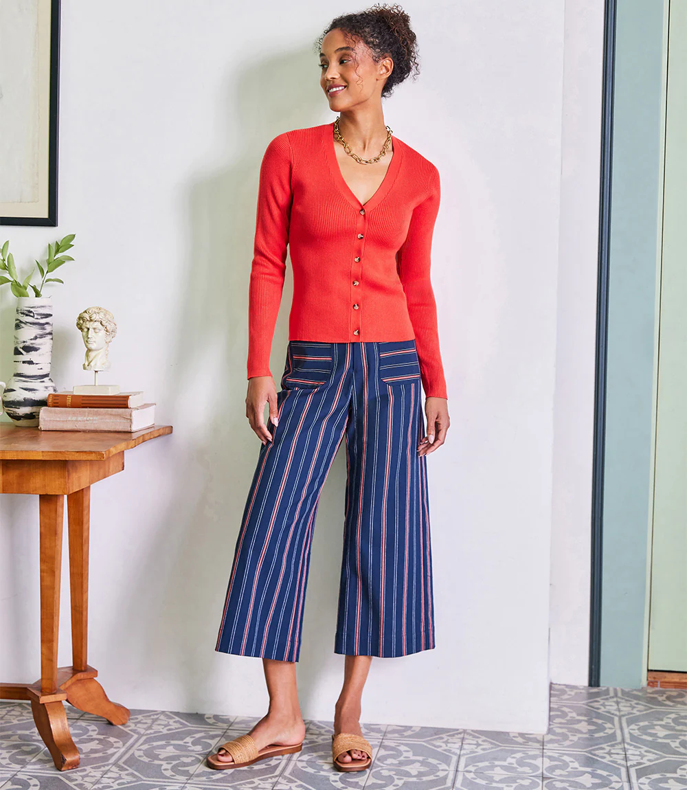 Stripe Cropped Wide Leg Pants