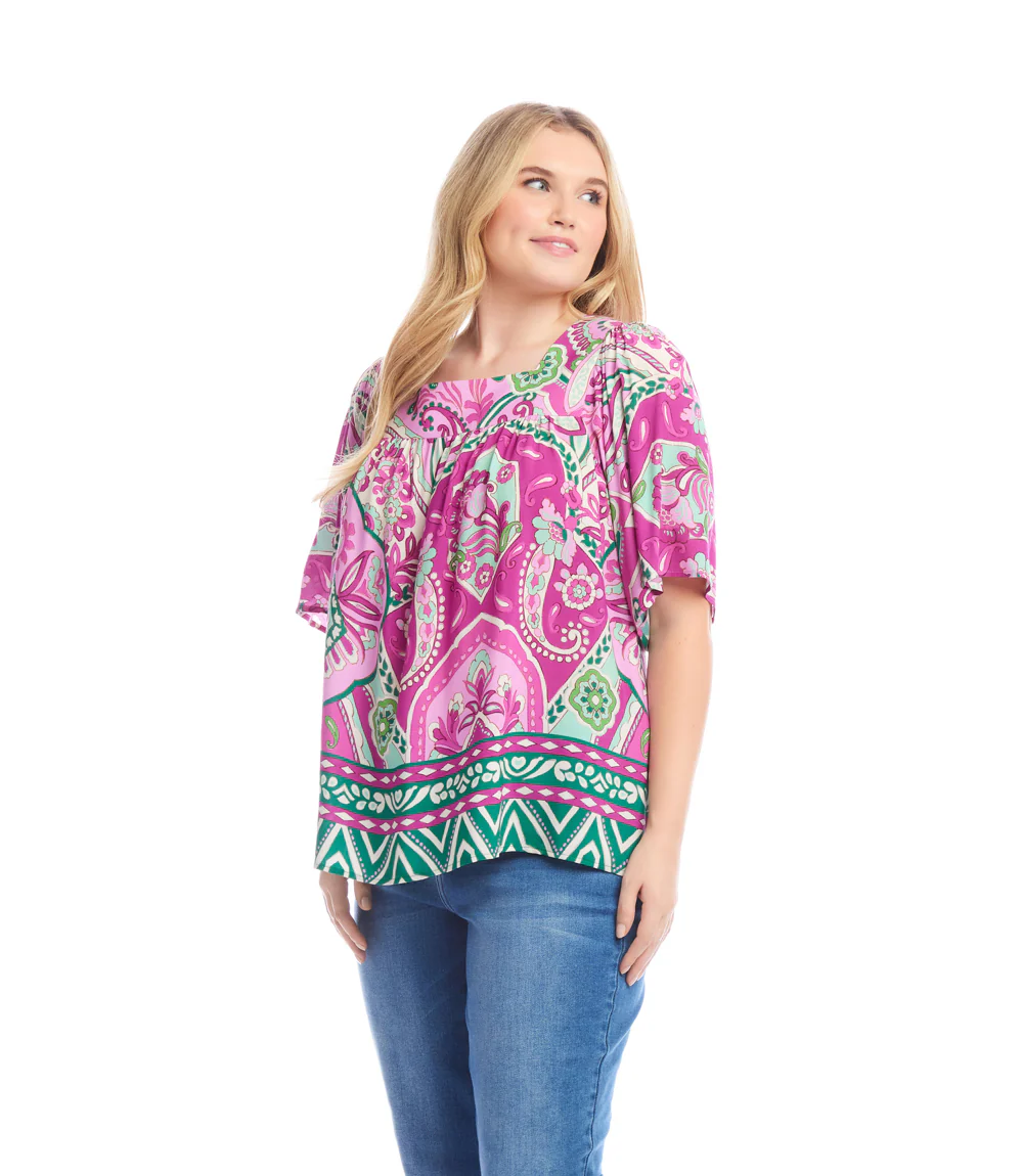 Plus Size Flare Sleeve Square Neck Top