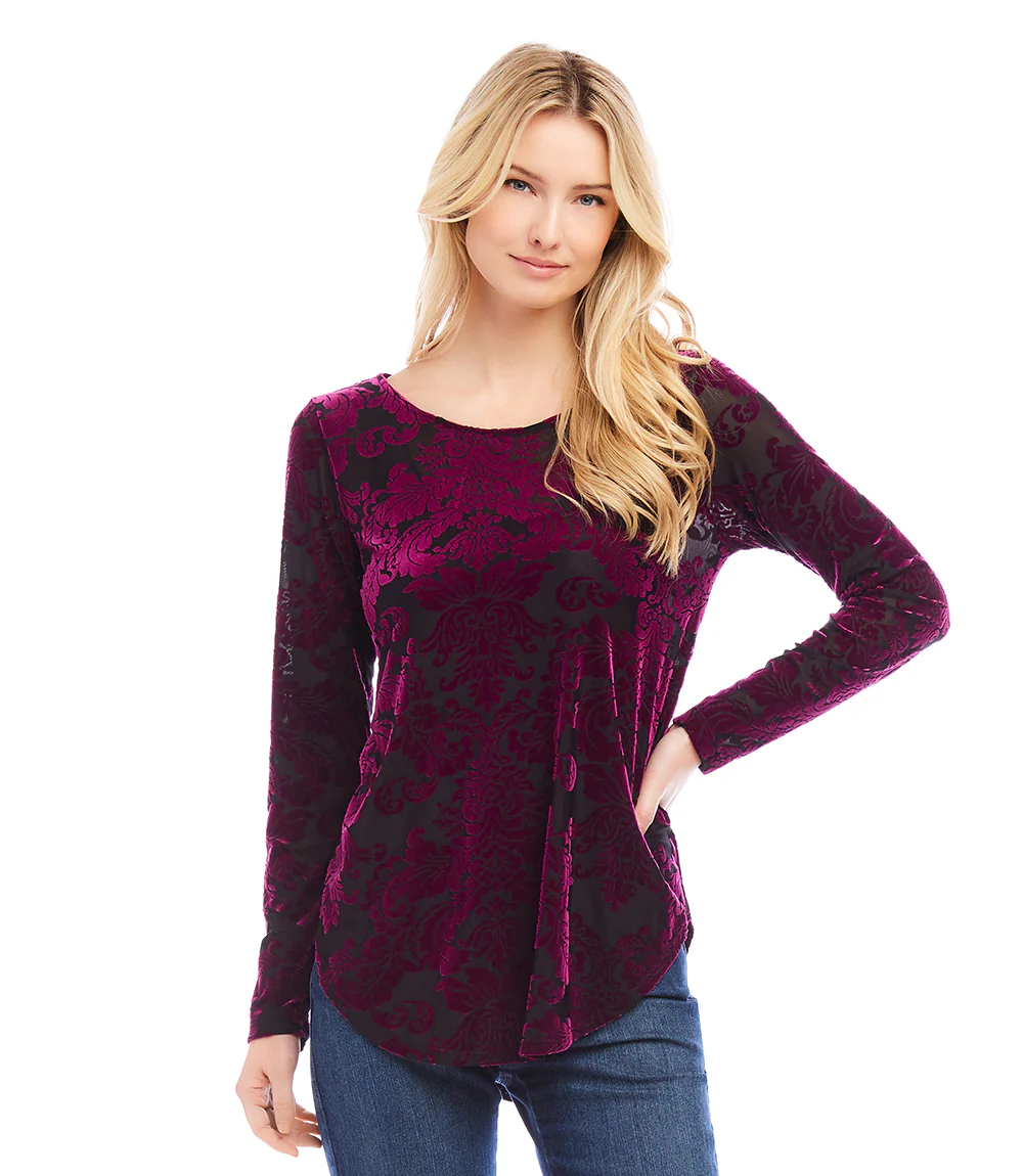 Petite Size Velvet Burnout Shirttail Top