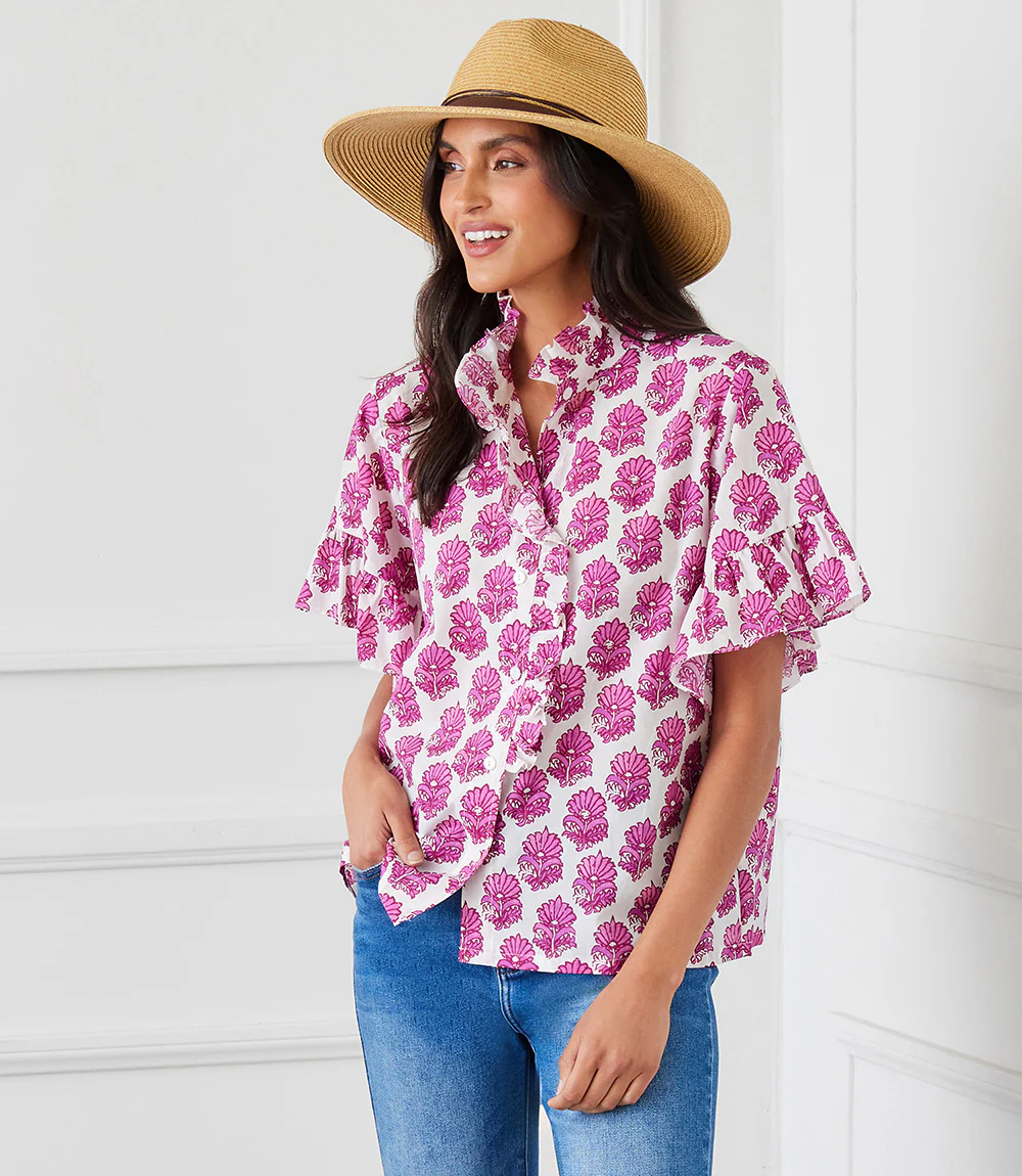 Short Sleeve Ruffle Trim Top