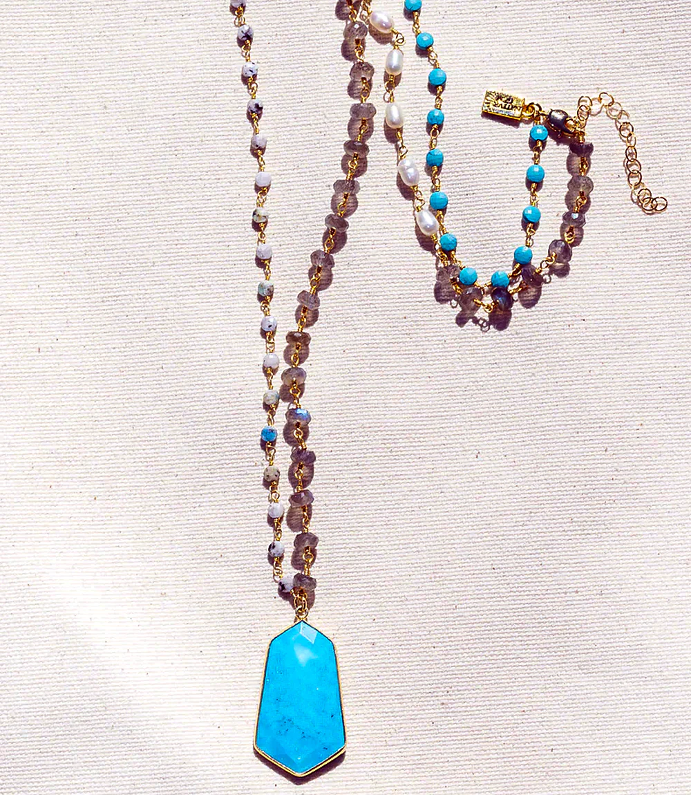 Turquoise Pendant Beaded Necklace