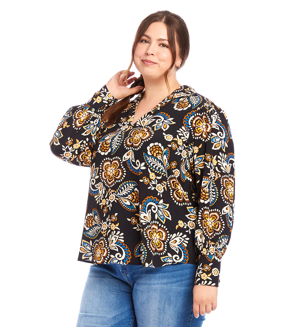 Plus Size Blouson V-Neck Top