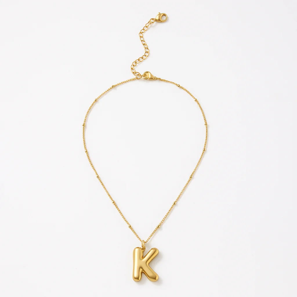 Gold Bubble Letter Charm Necklace