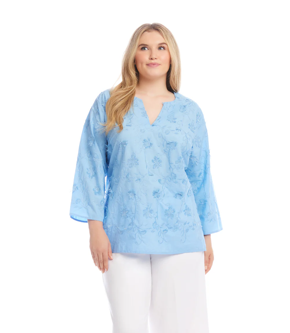 Plus Size 3/4 Sleeve Embroidered Tunic