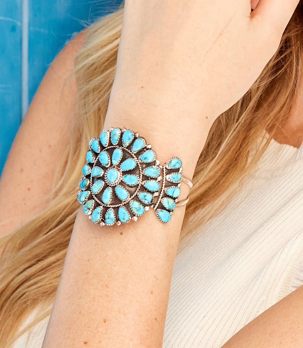 Turquoise Cluster Cuff Bracelet