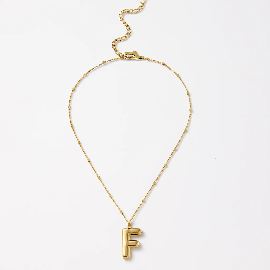 Gold Bubble Letter Charm Necklace