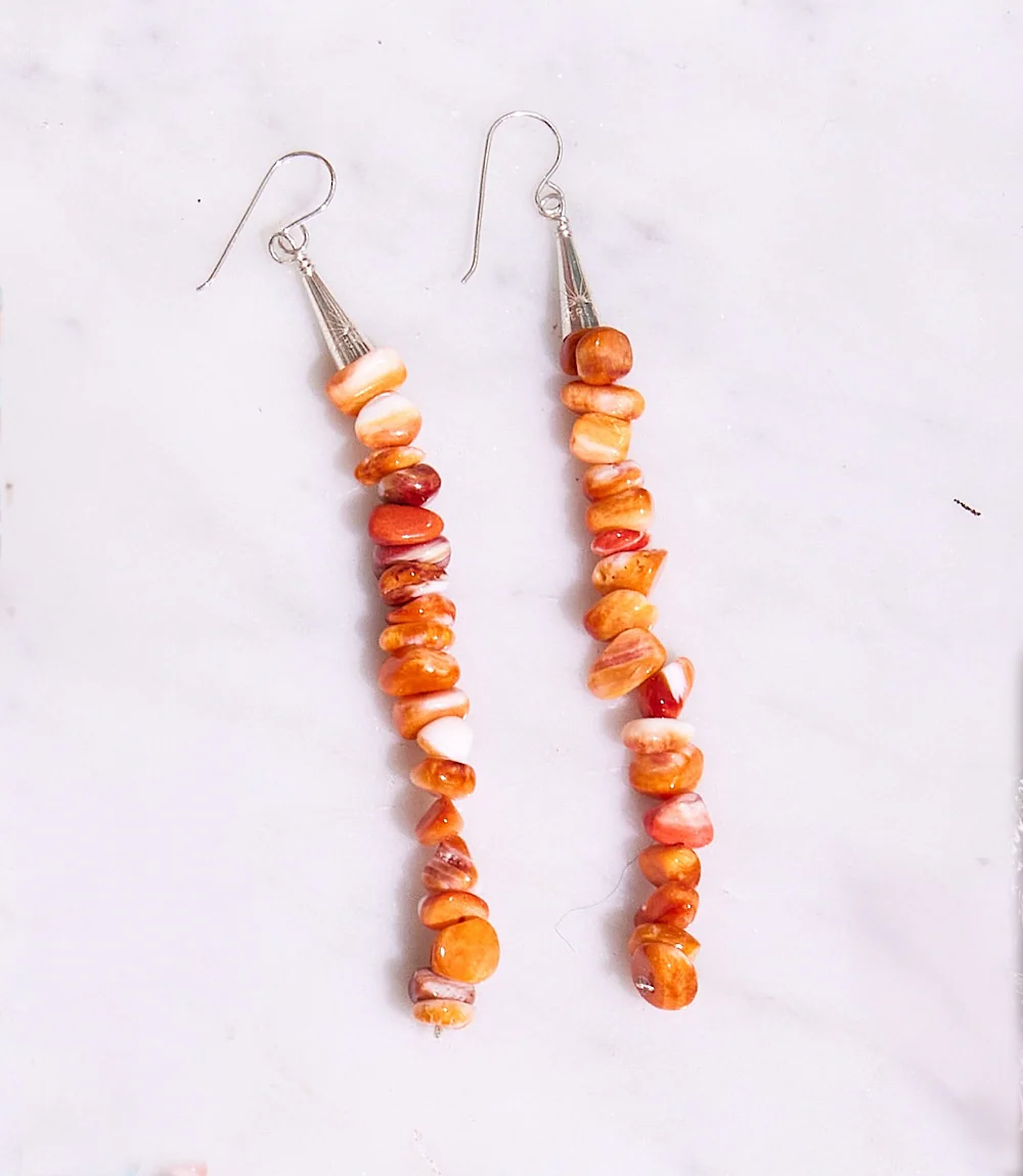 Beaded Spiny Oyster Dangle Earrings