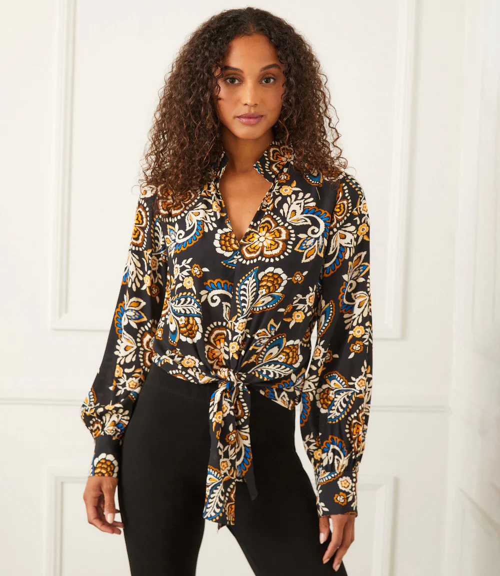 Long Sleeve Tie-Front Top
