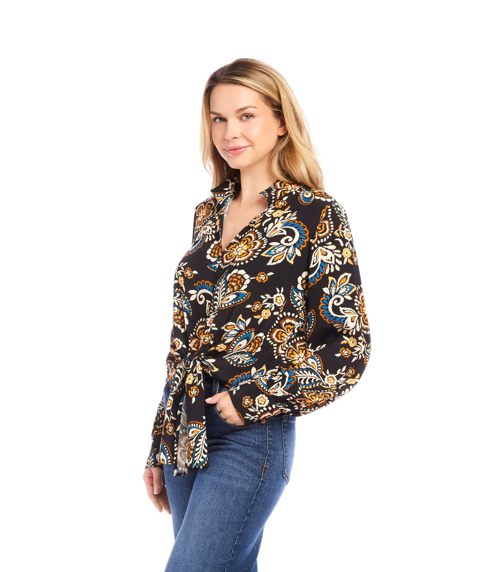 Long Sleeve Tie-Front Top