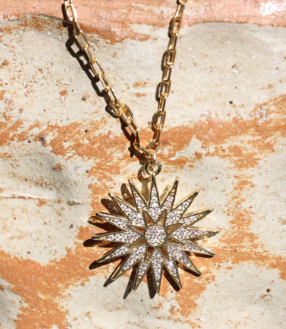 Pavé Crystal Sunburst Necklace