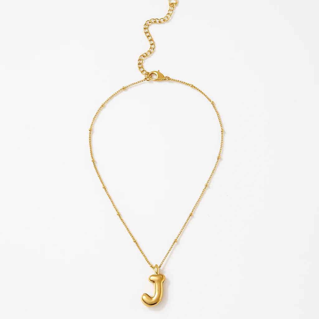 Gold Bubble Letter Charm Necklace