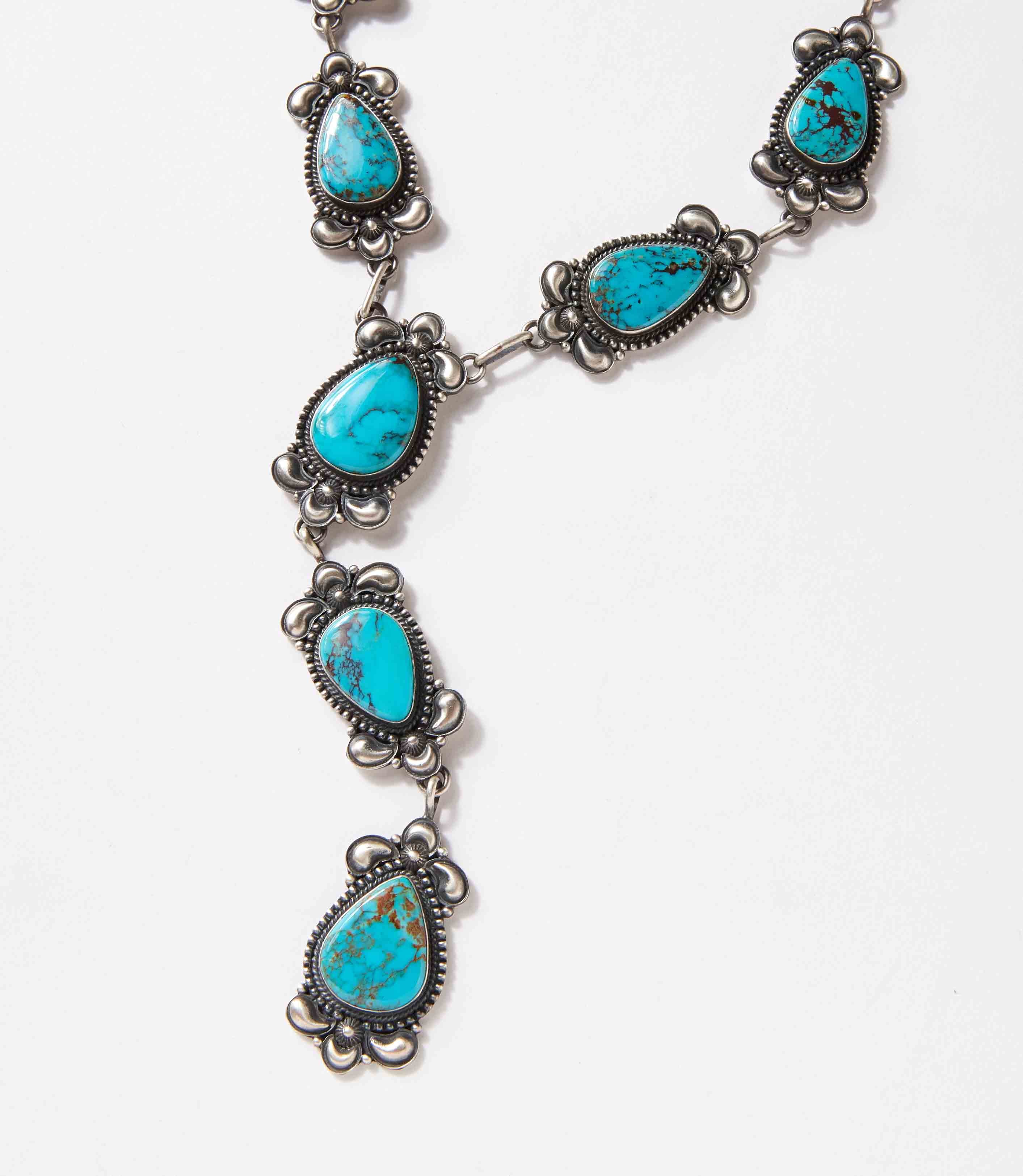 Turquoise Stone Lariat Necklace And Earrings Set