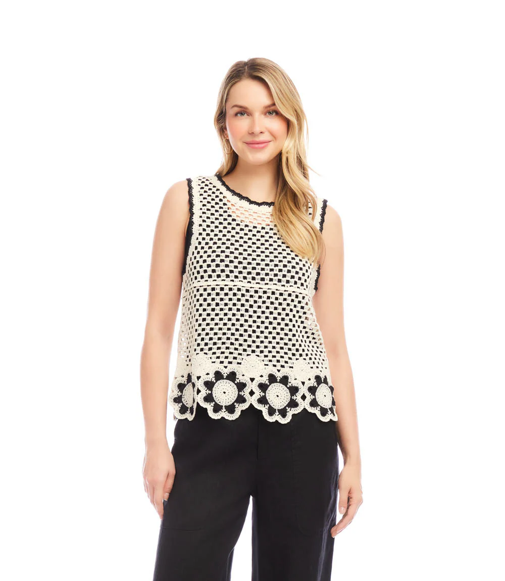 Crochet Flower Detail Sweater Tank