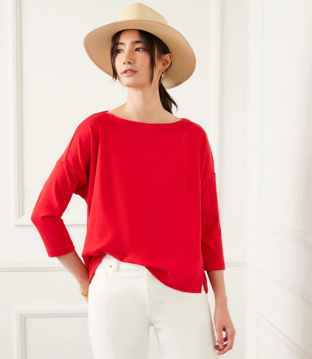 3/4 Sleeve Boatneck Top