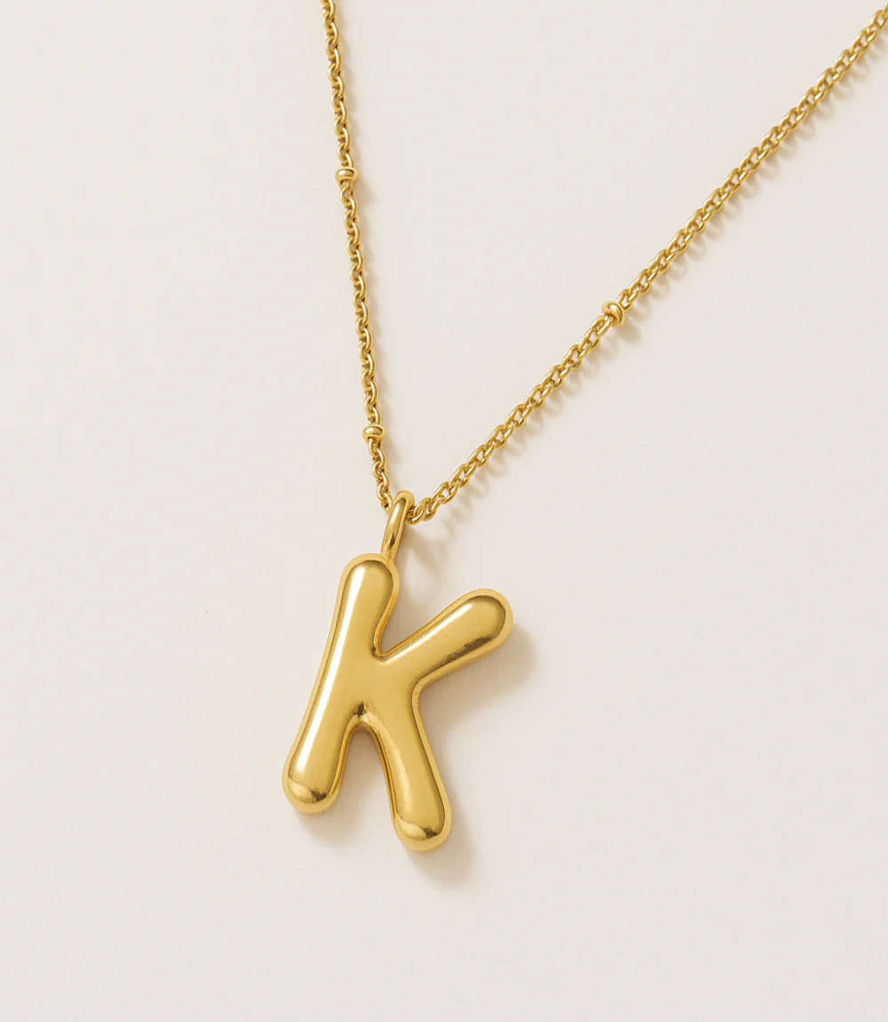 Gold Bubble Letter Charm Necklace