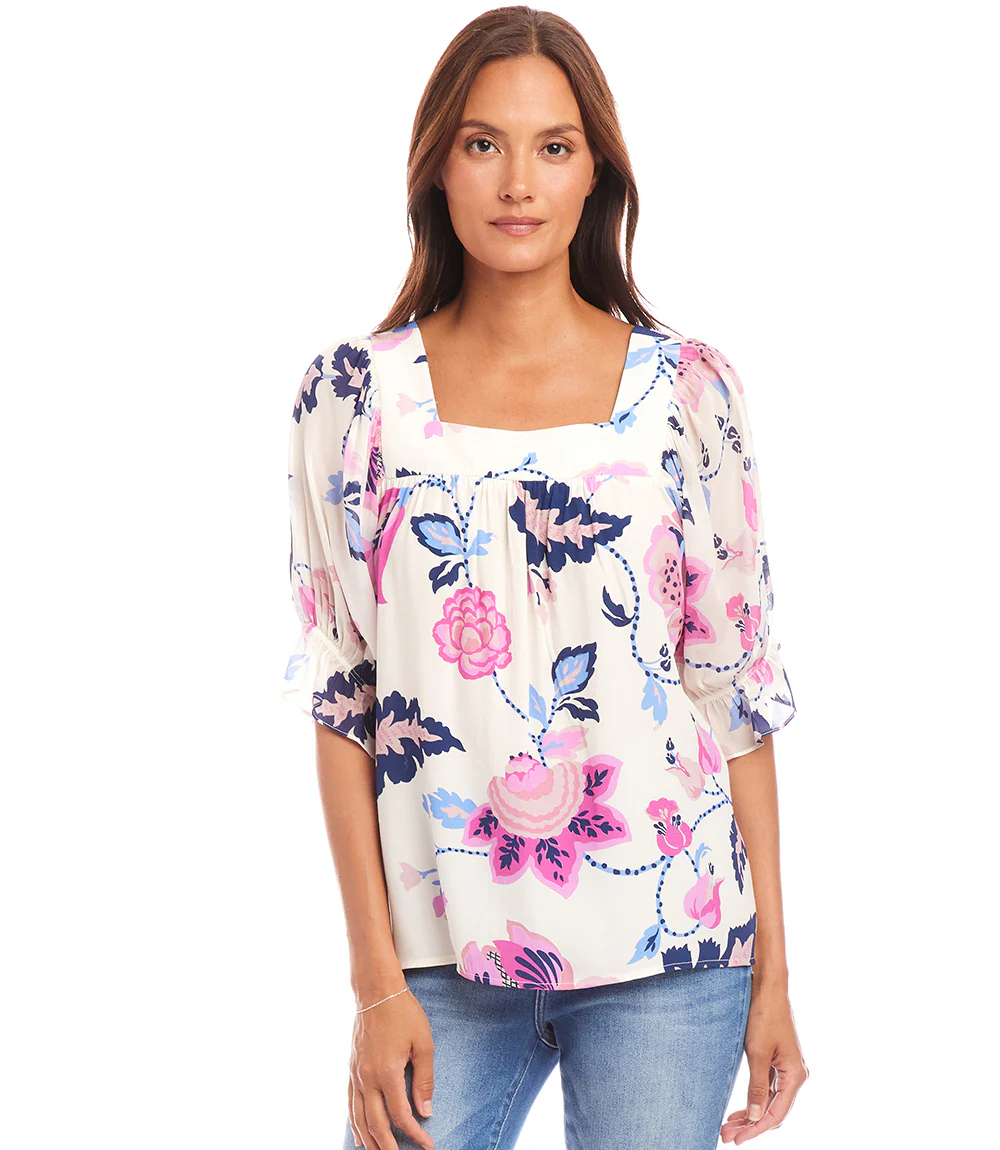 Petite Size Contrast Square Neck Top