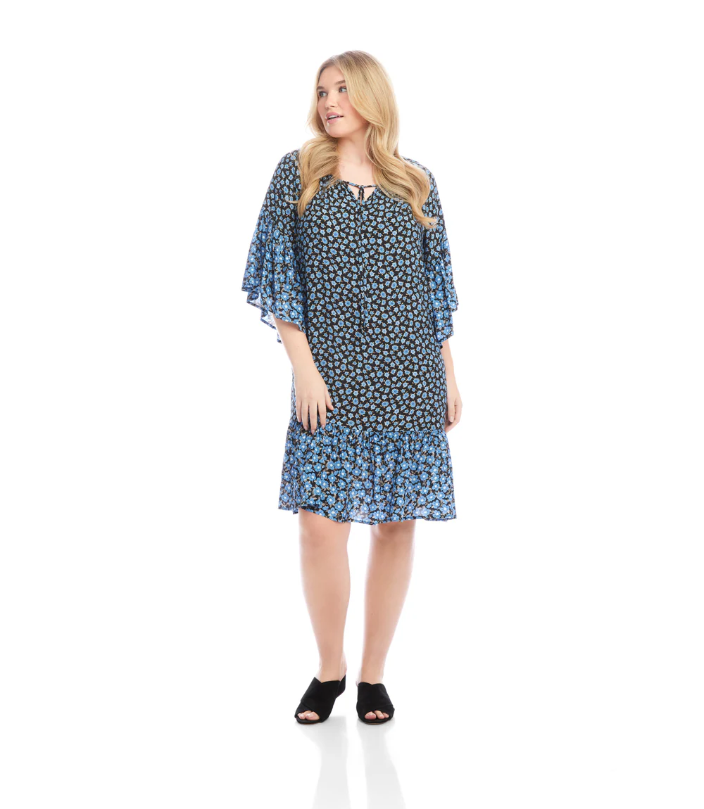 Plus Size Contrast Ruffle Hem Dress