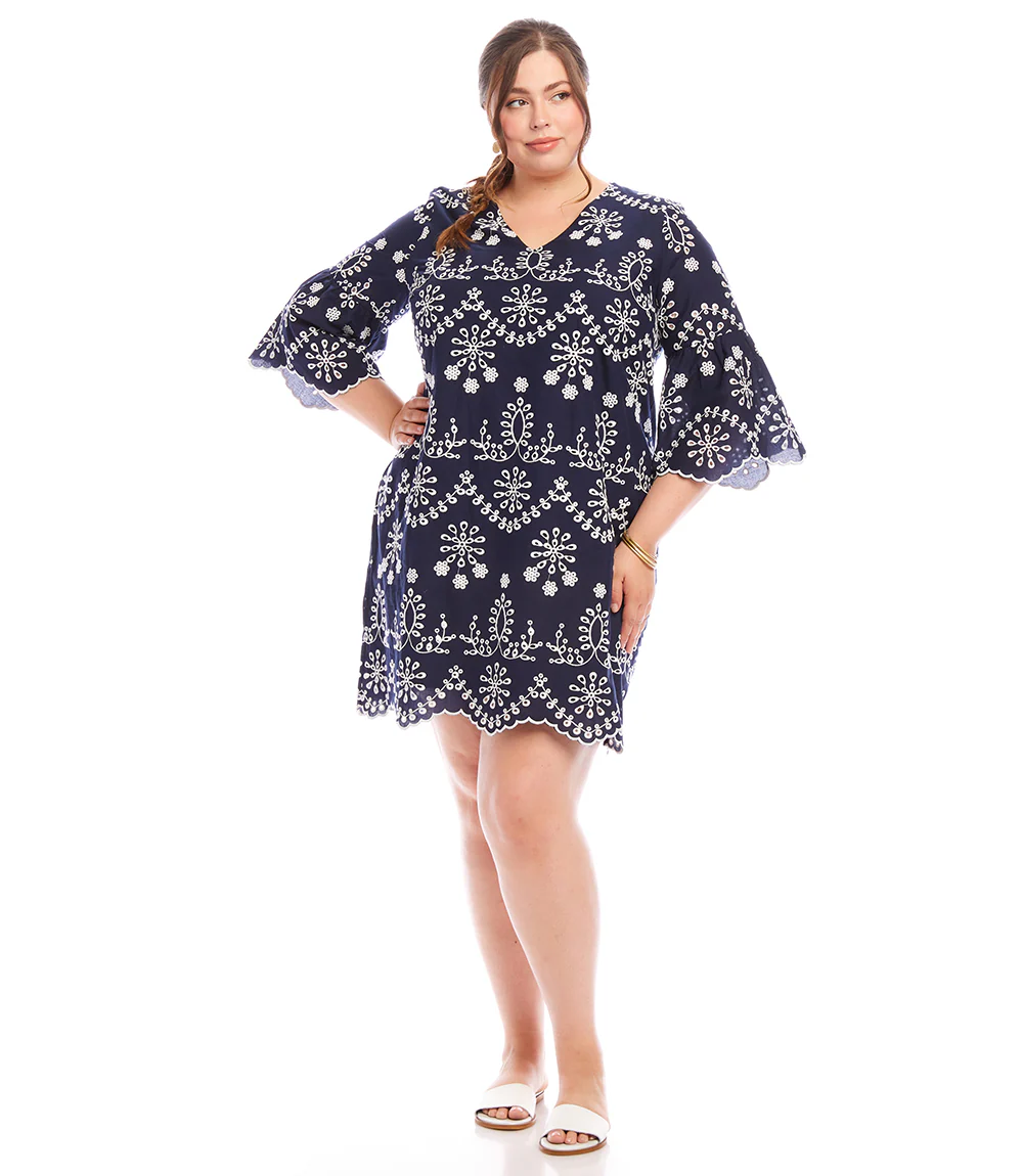 Plus Size Flare Sleeve Embroidered Dress