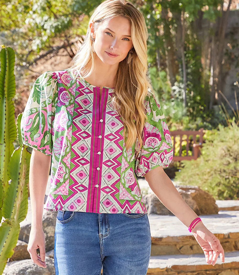 Puff Sleeve Button-Front Shirt