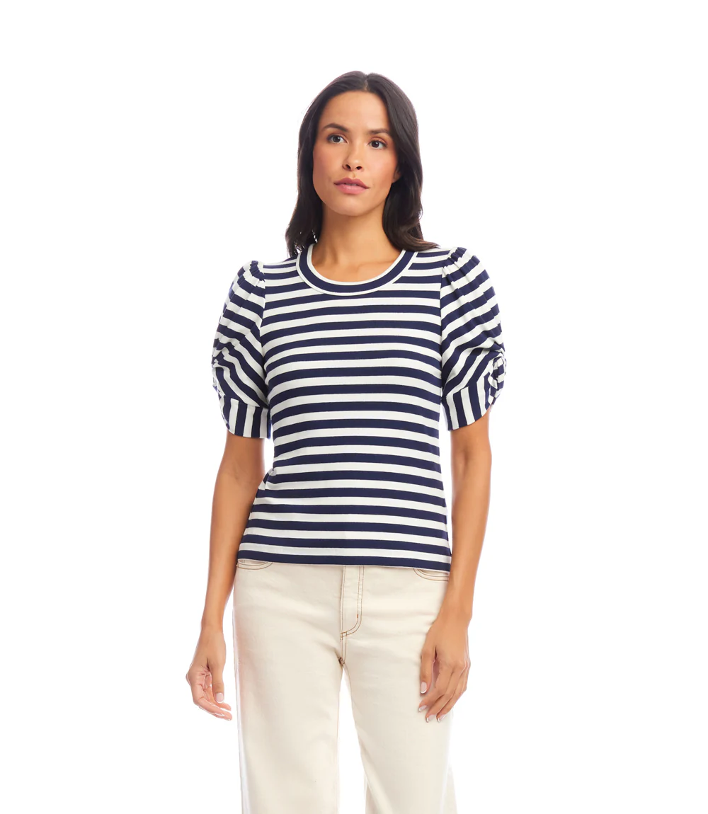 Petite Size Stripe Twist-Sleeve Top