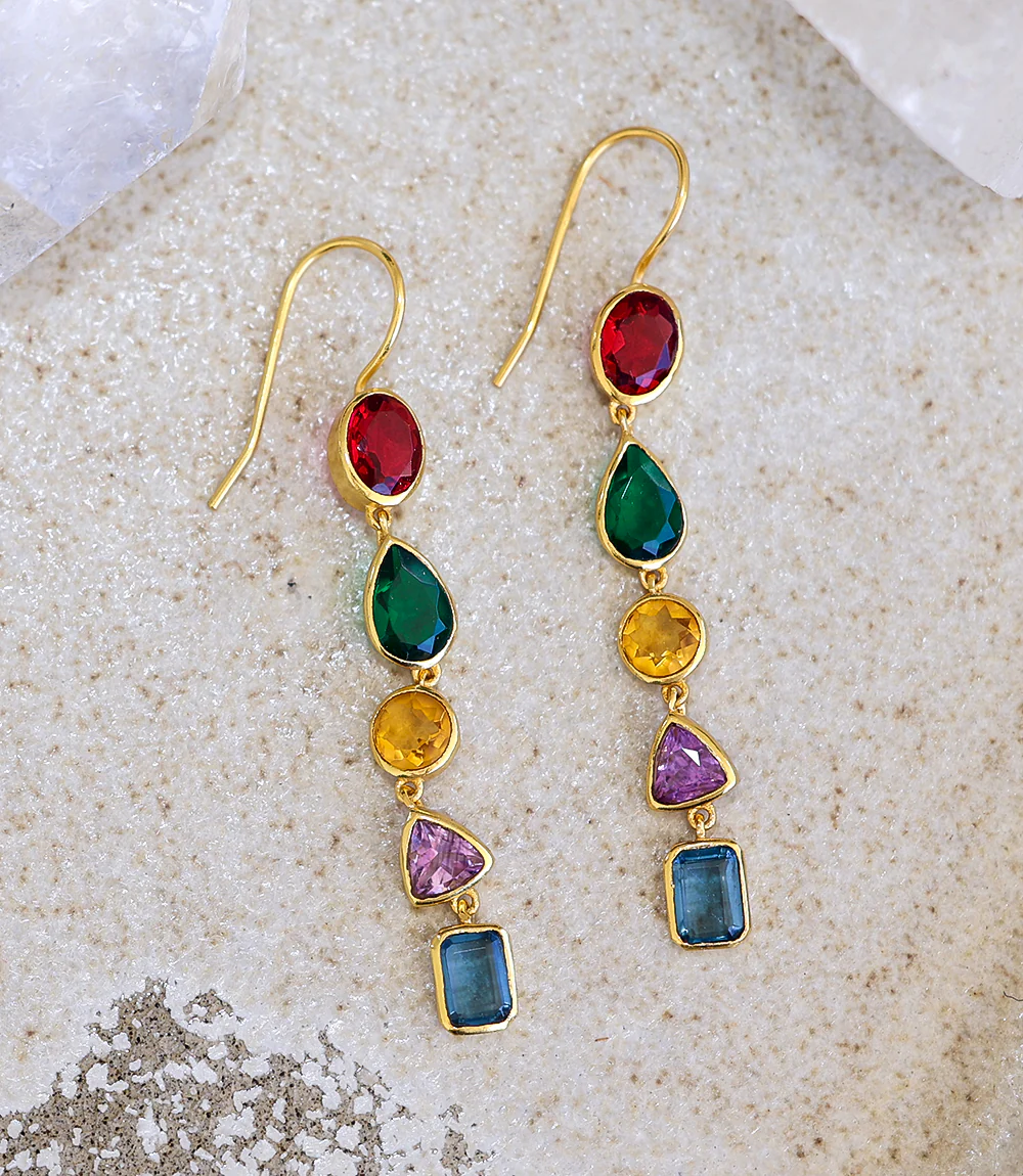 Mixed Gemstone Dangle Earrings