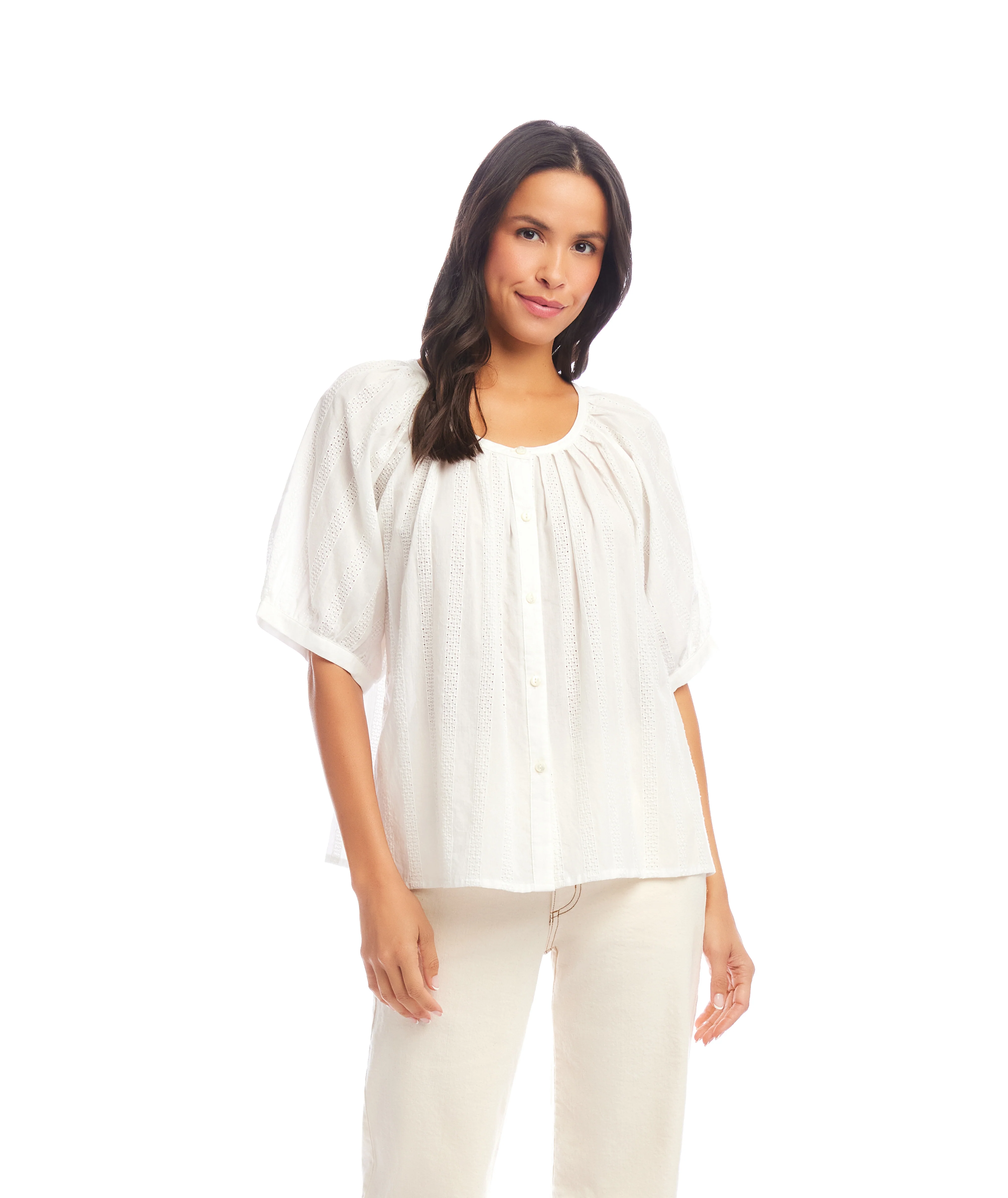 Petite Size Short Sleeve Embroidered Peasant Top