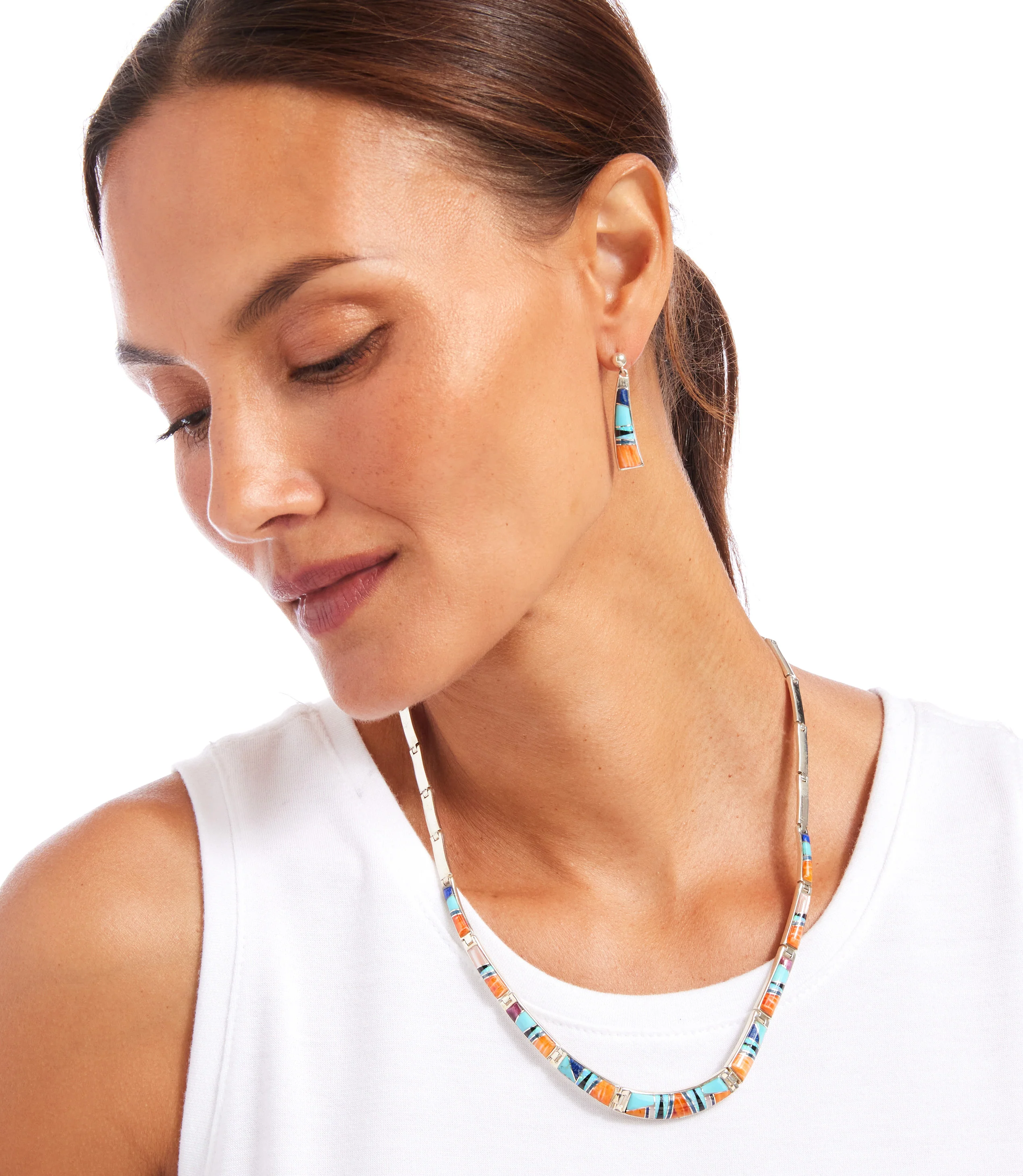 Multi Color Turquoise Inlay Necklace & Earring Set