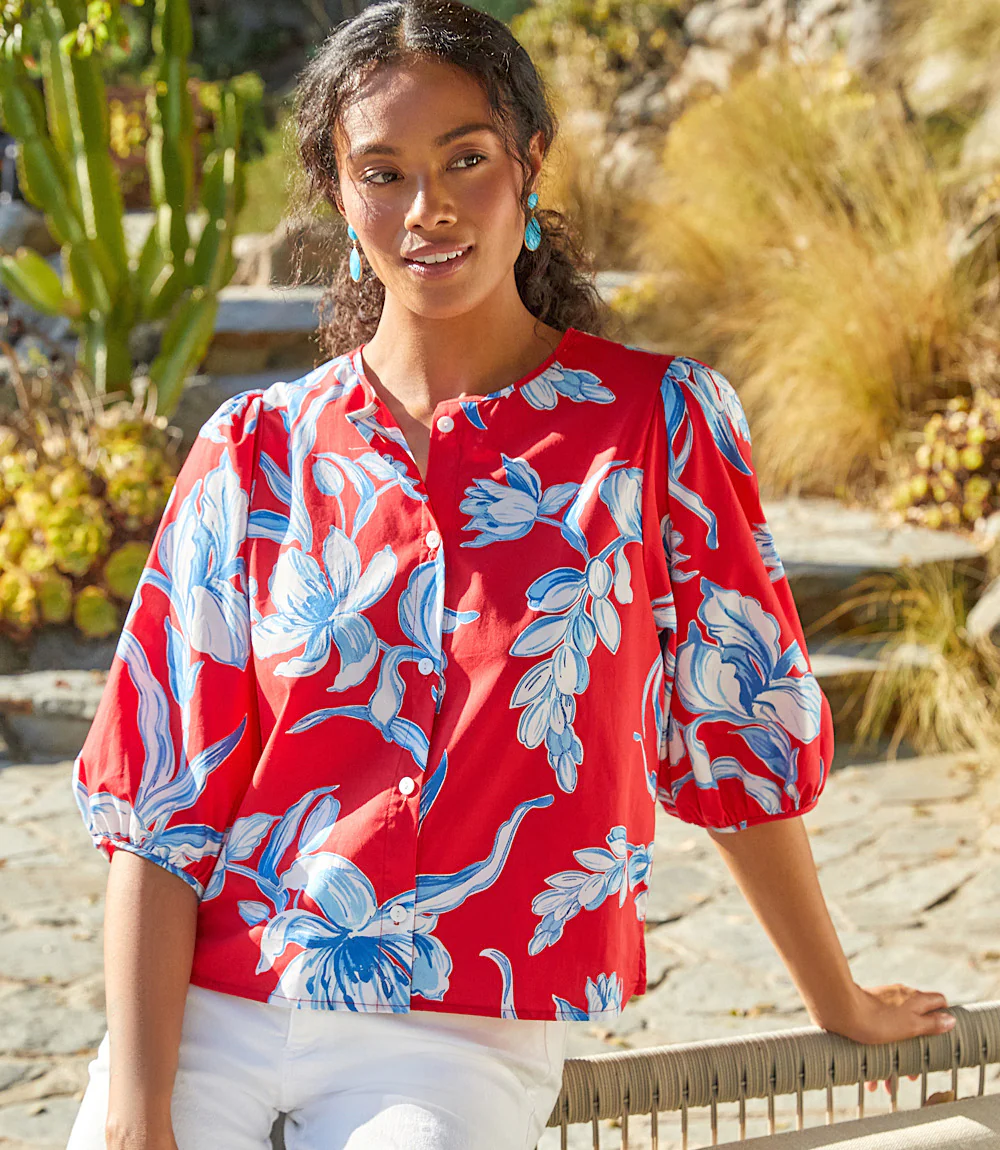 Puff Sleeve Button-Front Shirt