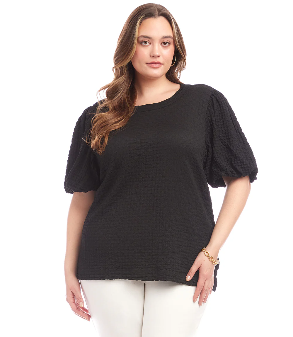 Plus Size Puff Sleeve Textured Top