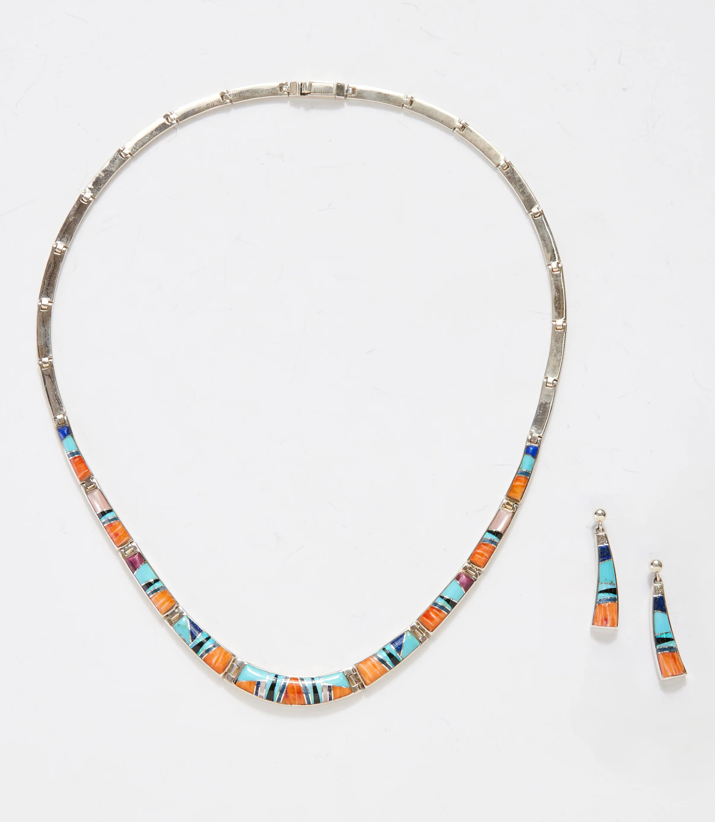 Multi Color Turquoise Inlay Necklace & Earring Set