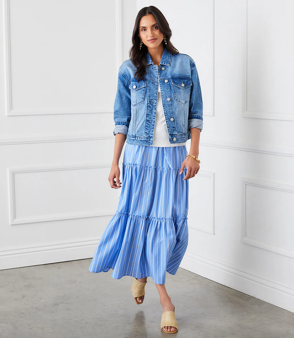 Stripe Tiered Midi Skirt