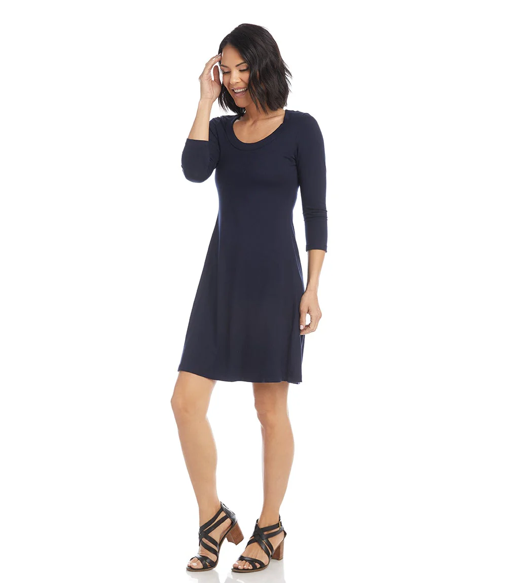 Petite Size Three Quarter Sleeve A-Line Dress