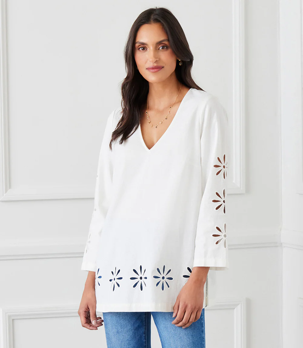 Cutout Embroidered Flower Detail Tunic