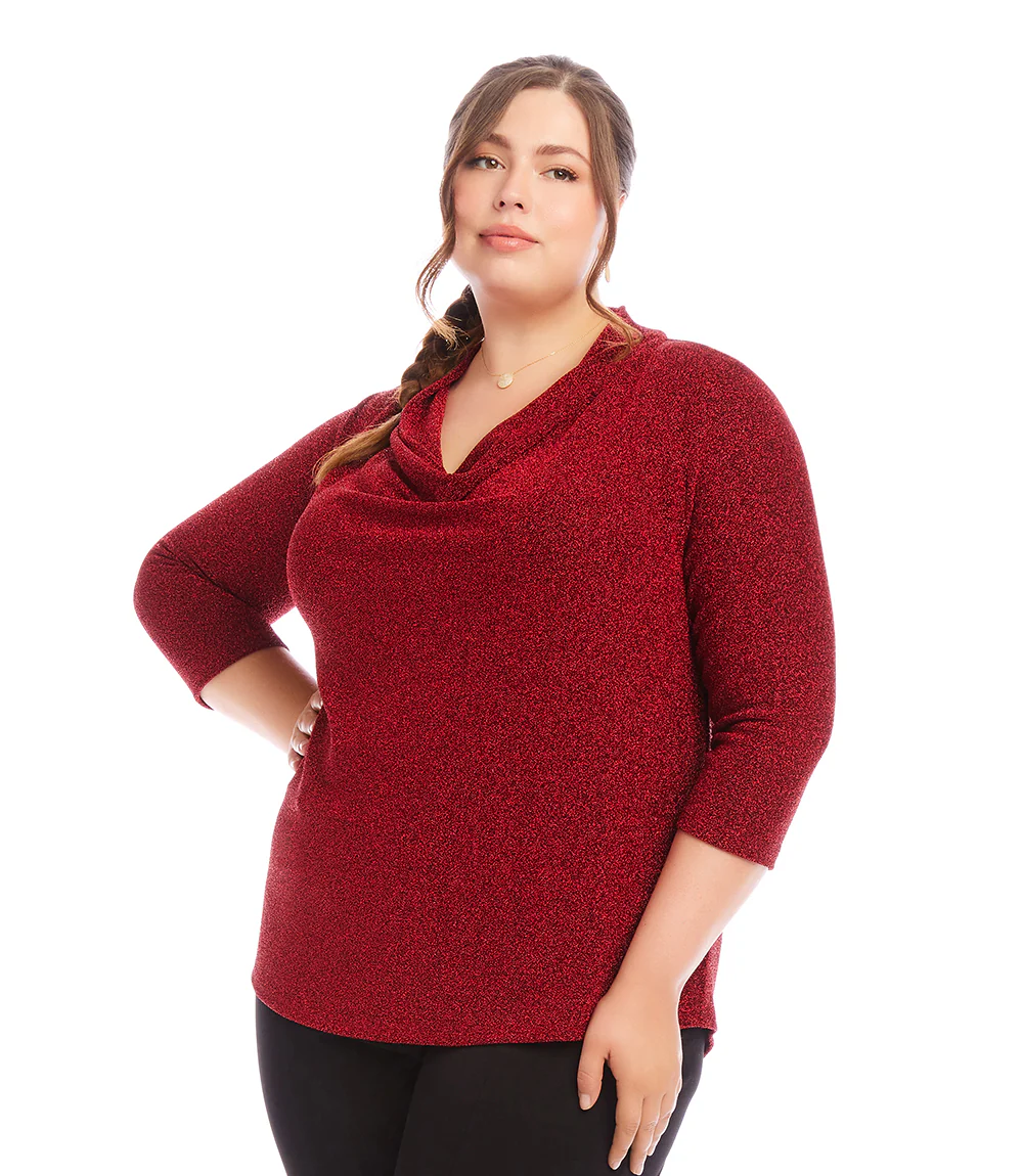 Plus Size Drape Neck Metallic Top
