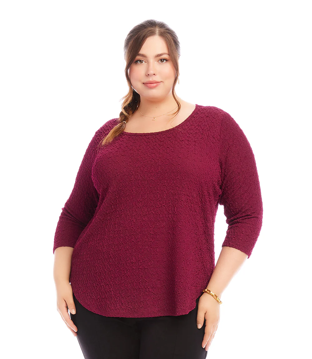 Plus Size 3/4 Sleeve Shirttail Top